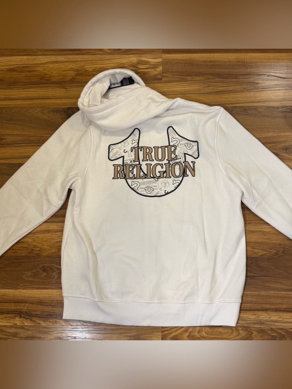 True Religion Men’s White Full Zip Hoodie with Logo Graphic, Size XL